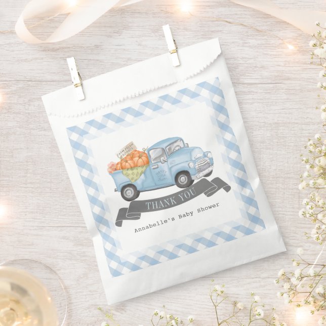 Blue Pumpkin Truck Gingham Boy Baby Dusche Geschenktütchen (Ausgeschnitten)