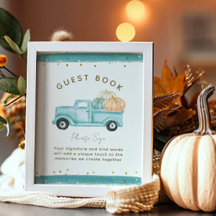 Blue Pumpkin Truck Modern Fall Baby Duschbuch Poster