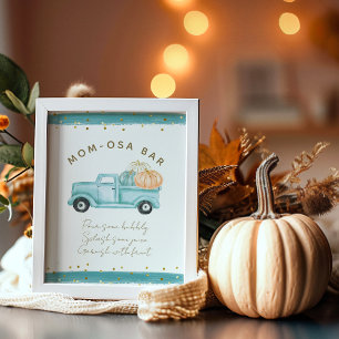 Blue Pumpkin Truck Modern Fall Baby Dusche Bar Poster