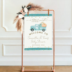 Blue Pumpkin Truck Modern Fall Baby Dusche Poster