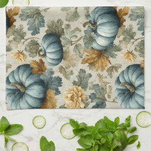 Blue Pumpkin und Autumn Leaves Fall Pattern Geschirrtuch