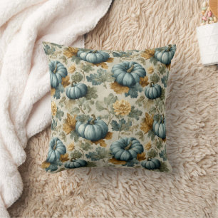 Blue Pumpkin und Autumn Leaves Fall Pattern Kissen