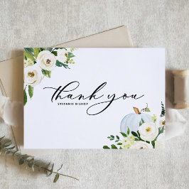 Blue Pumpkin und Greenery Autumn Baby Shower Dankeskarte