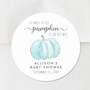 Blue Pumpkin Watercolor Baby Boy Dusche Runder Aufkleber