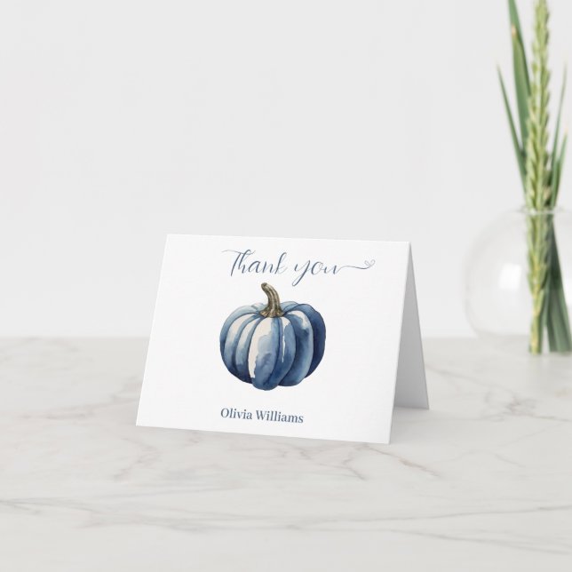 Blue Pumpkin Watercolor Boho Babydusche Dankeskarte (Vorderseite)