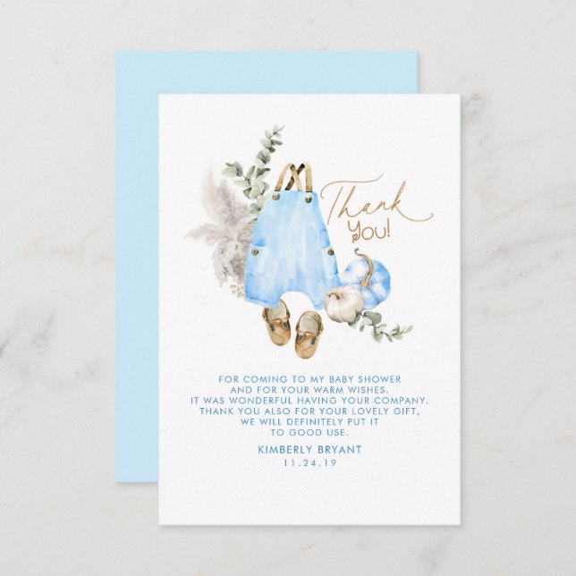 Blue Pumpkins Baby Dusche Kleiner Dank Dankeskarte (Vorne/Hinten)