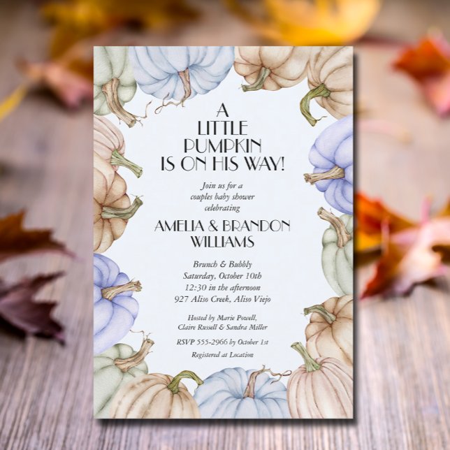 Blue Pumpkins Boy Baby Dusche Einladung (Pumpkins blue boy baby shower invitations, INSTANT DOWNLOAD and/or PRINTED)