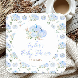 Blue Pumpkins Floral Baby Dusche Rechteckiger Pappuntersetzer