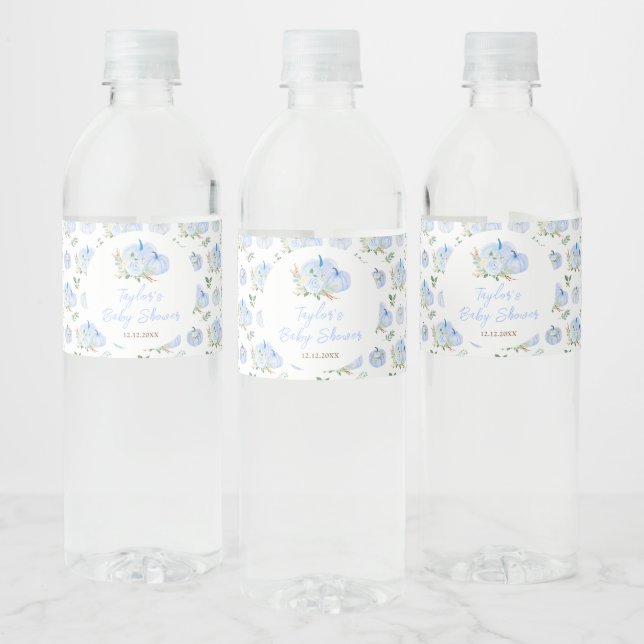 Blue Pumpkins Floral Baby Dusche Wasserflaschenetikett (Flaschen)