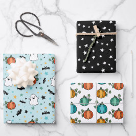 Blue Pumpkins Ghosts Halloween Mixed Patterns Geschenkpapier Set