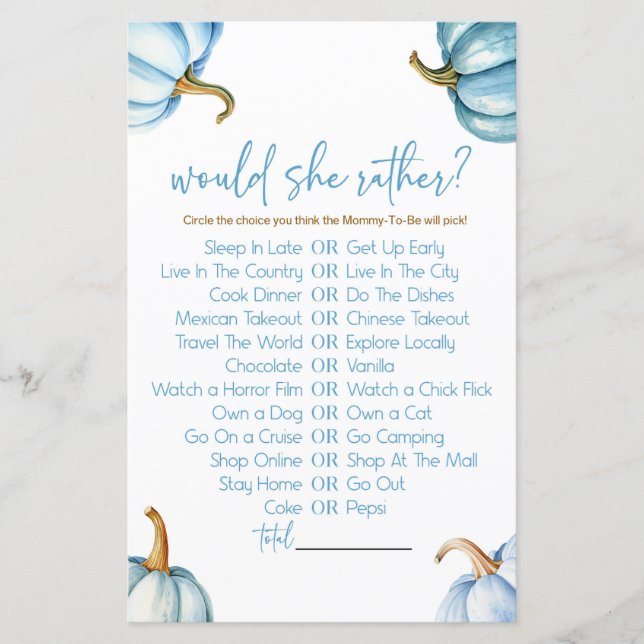 Blue Pumpkins würde sie eher ein Baby-Duschspiel (Vorderseite)