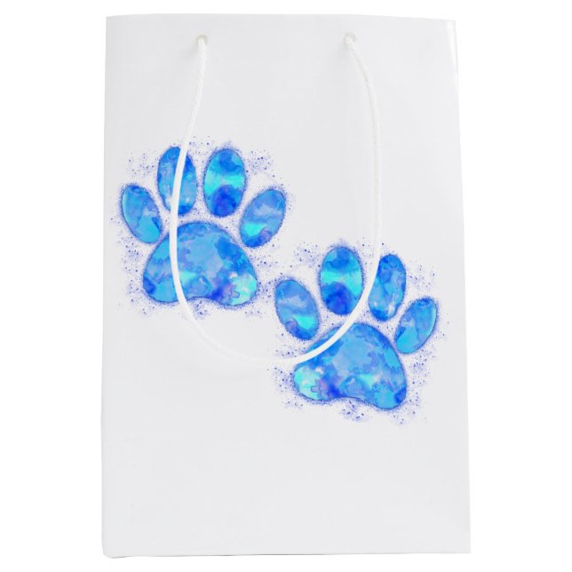 Blue Puppy Paw druckt Aquarell Mittlere Geschenktüte (Vorderseite)