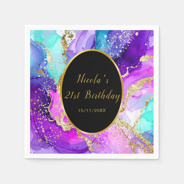 Blue, Purple and Gold Ink Birthday Party Serviette (Vorderseite)