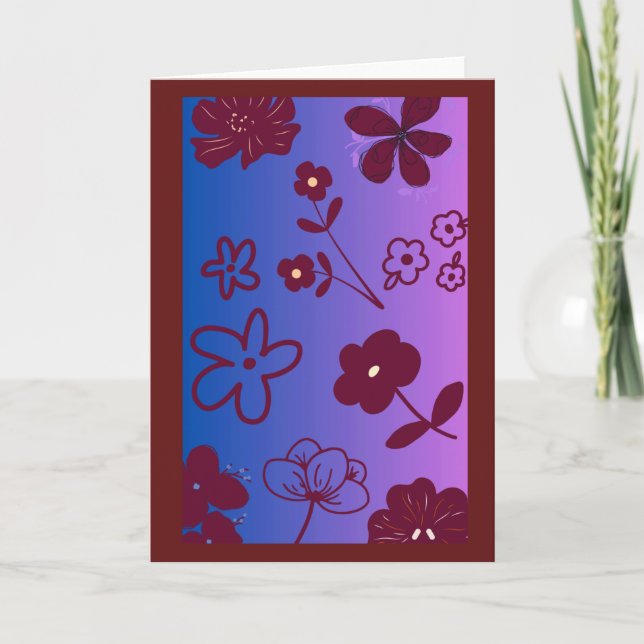 Blue Purple & Burgundy Floral Design  Karte (Vorderseite)