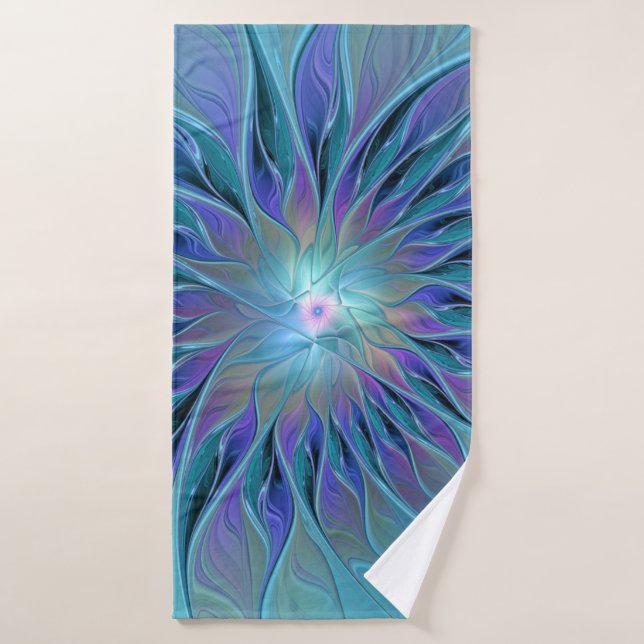 Blue Purple Flower Dream Abstract Fractal Art Badehandtuch (Badehandtuch)
