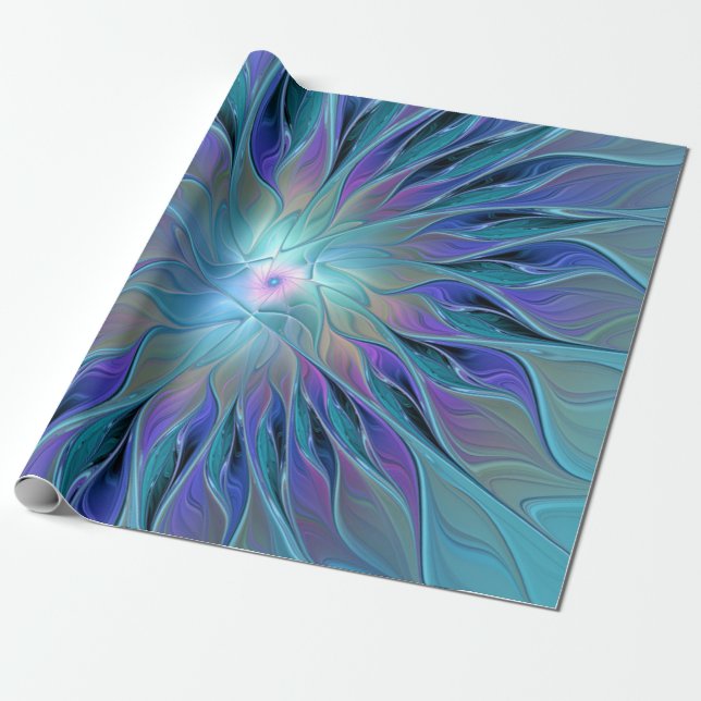Blue Purple Flower Dream Abstract Fractal Art Geschenkpapier (Ungerollt)