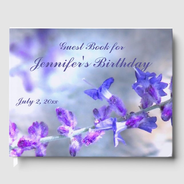 Blue Purple Flowers Birthday Party Gästebuch (Vorderseite)