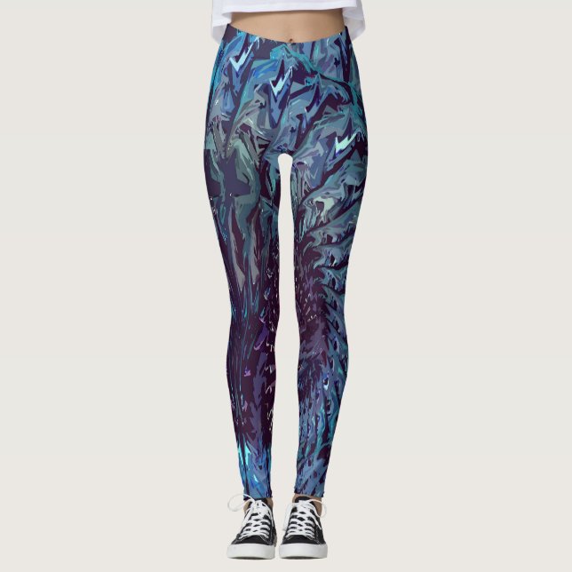 Blue Purple Fractal Art Leggings (Vorderseite)