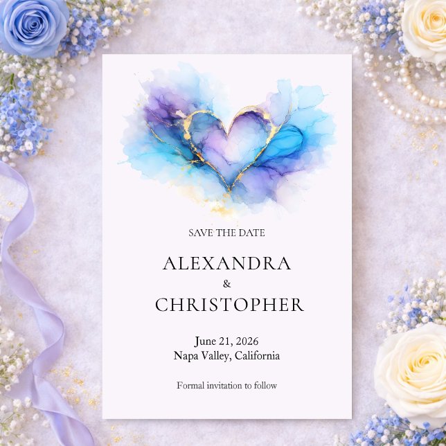 Blue Purple Gold Abstract Heart  Save the Date (Von Creator hochgeladen)