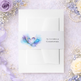 Blue Purple Gold Abstract Heart Wedding Einladungsbanderole