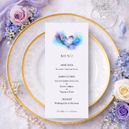Blue Purple Gold Abstract Heart Wedding Menu Menükarte