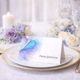 Blue Purple Gold Abstract Heart Wedding Place Card Platzkarte