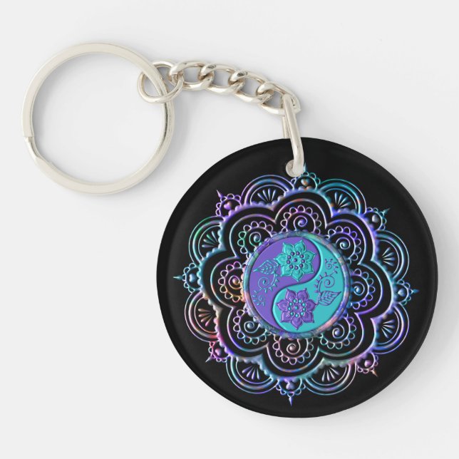 Blue & Purple Mandala Schlüsselanhänger (Vorderseite)