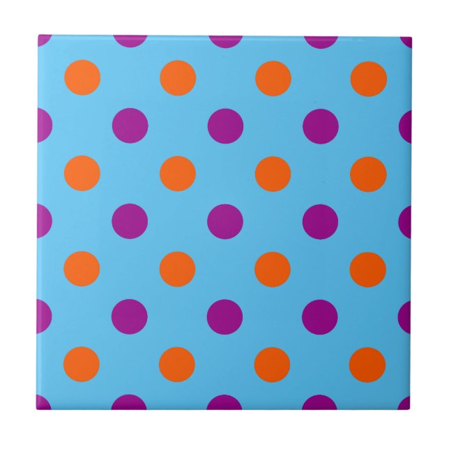 Blue Purple Orange Polka Dot Pattern Fliese (Vorderseite)