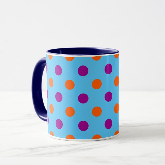 Blue Purple Orange Polka Dot Pattern Tasse (Vorderseite Links)