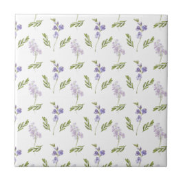 Blue Purple Watercolor Wildflower Ceramic Tile Fliese