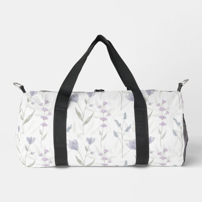 Blue Purple Watercolor Wildflower Duffle Bag (Vorderseite)