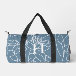 Blue Purple Watercolor Wildflower Monogram Duffle Bag