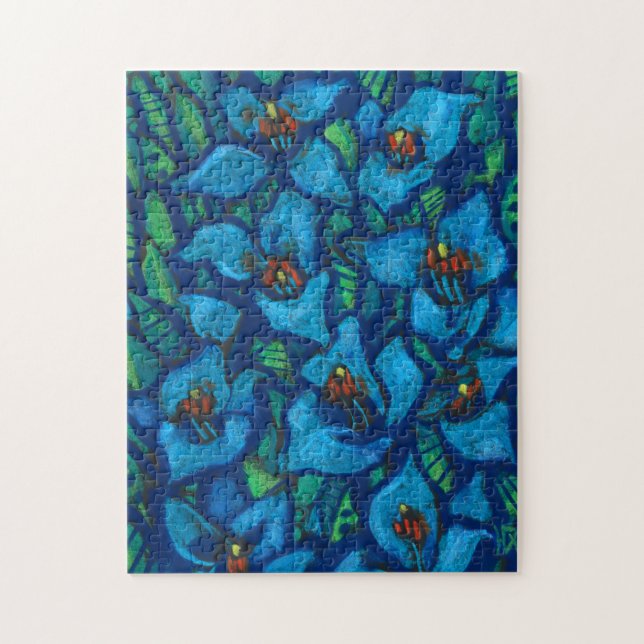 Blue Puya Exotic Blume Abstrakte Blumenbemalung Puzzle (Vertikal)