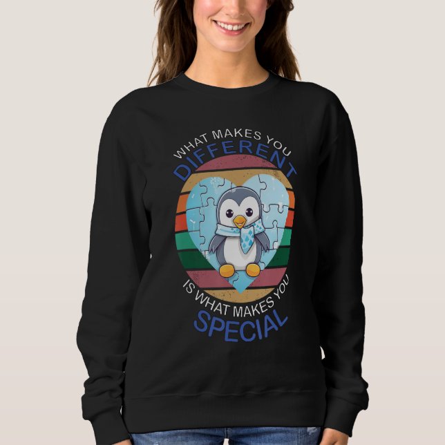 Blue Puzzle Autism Child Awareness Penguin Sweatshirt (Vorderseite)