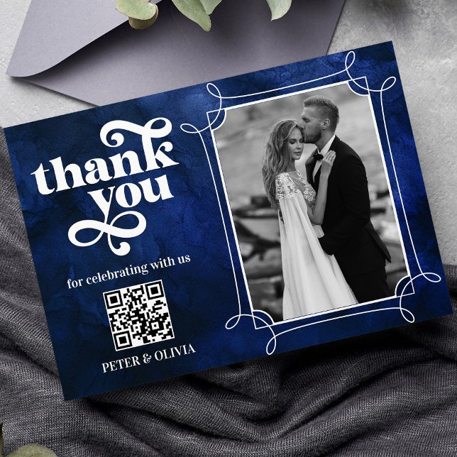 Blue QR Code Bold Typography Thank you Card Einladung (Von Creator hochgeladen)