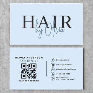 Blue QR Code Haarstylist Moderne Typografie Visitenkarte