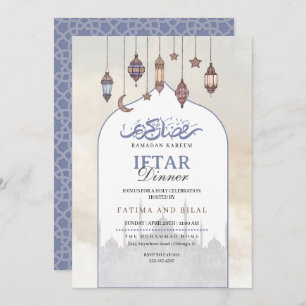 Blue Quarter Moon Iftar Abendessen Ramadan Einladu Save The Date