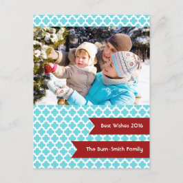 Blue Quatrefoil Foto Holiday Feiertagspostkarte