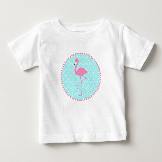 Blue Quatrefoil + Pink Flamingo Tutu Bodysuit Baby T-shirt (Vorderseite)