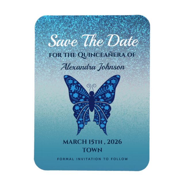 Blue Quinceanera Birthday Save the Date Magnet (Vertikal)