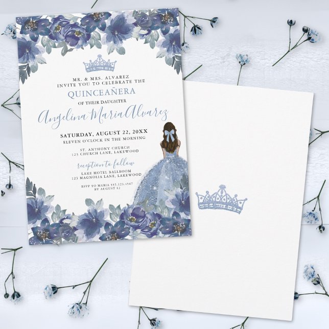 Blue Quinceanera Einladung (Elegant Blue Quinceanera Invitation)