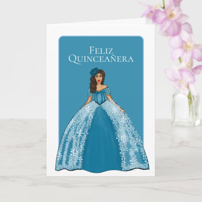Blue Quinceanera mit Florals zum Geburtstag Karte (Orchidee)