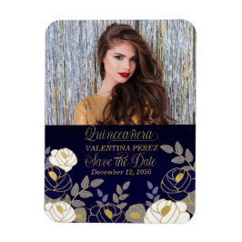 Blue Quinceanera mit Gold Save the Date Magnet