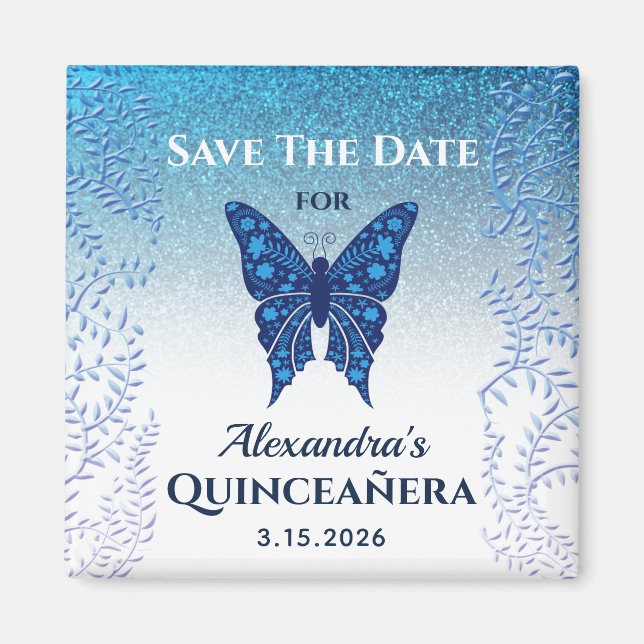 Blue Quinceanera Save the Date Einladung Magnet (Vorne)