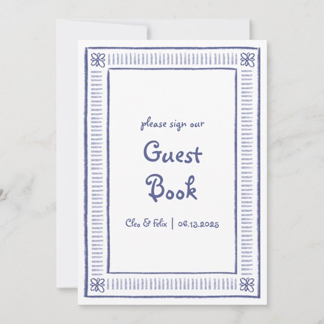Blue Quirky Hand Drawn Wedding Guest Book Sign (Vorderseite)