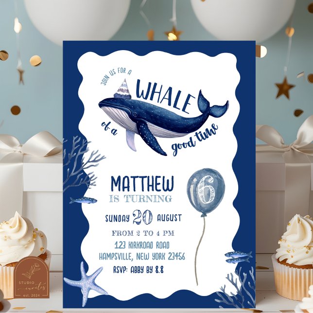 Blue Quirky Whale Birthday Einladung (Von Creator hochgeladen)