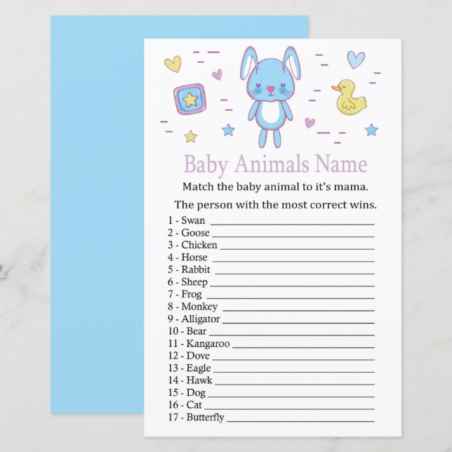 Blue Rabbit Baby Animes Name Game (Vorne/Hinten)