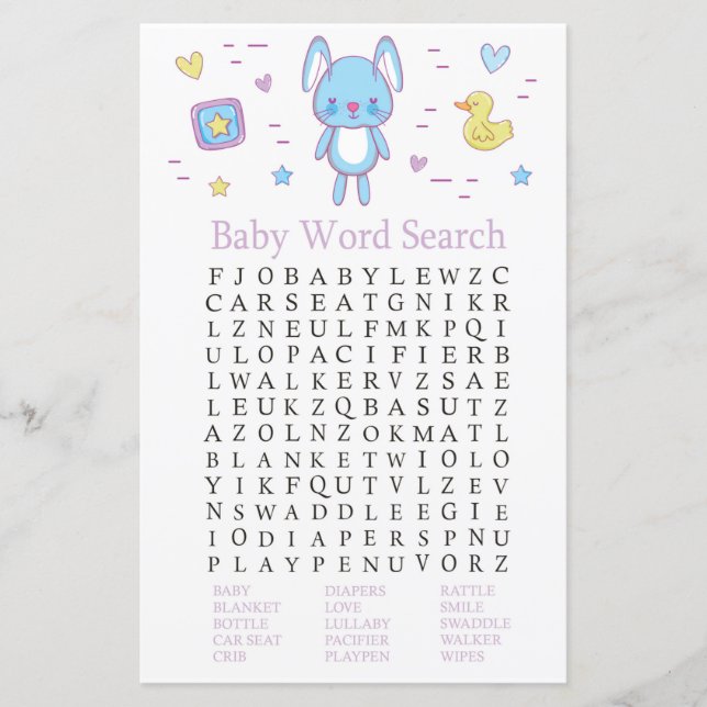 Blue Rabbit Baby Showroom Word Search Game (Vorderseite)