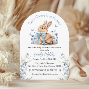 Blue Rabbit Bunny Wildblume Baby Dusche Einladung