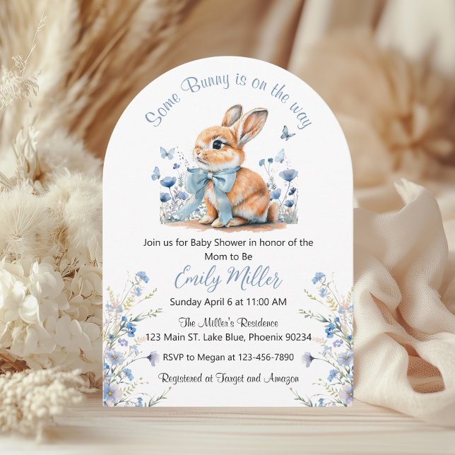 Blue Rabbit Bunny Wildblume Baby Dusche Einladung (Von Creator hochgeladen)